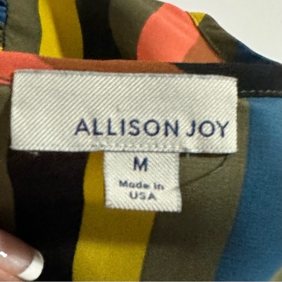Allison Joy Multicolor Striped Long Sleeve Split V-Neck Blouse Top Size M - Picture 7 of 10